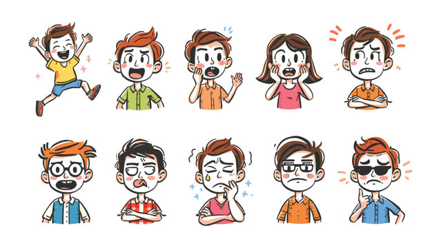 Emotions Galore: A series of vibrant illustrations captures an array of human emotions. The images showcase a diverse range of expressions, from happiness and surprise to sadness and anger.