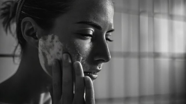 A woman is enjoying a spa treatment with facial cleansing.