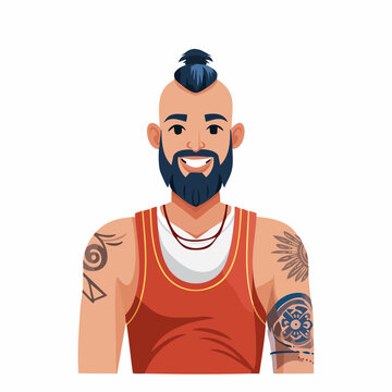 Tattooed Man with Undercut Hairstyle and Beard