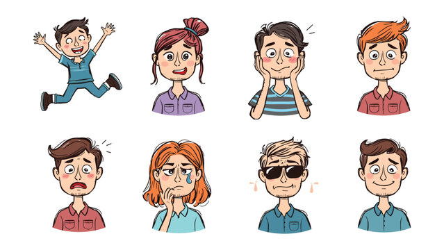Emotion Portraits: A collection of diverse faces expressing a spectrum of human emotion, from elation to sorrow. This graphic showcases the power of visual communication to portray complex feelings.