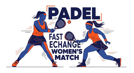 Fototapeta premium Dynamic Padel Action: Intense Women's Match Depicted in Modern Vector Illustration