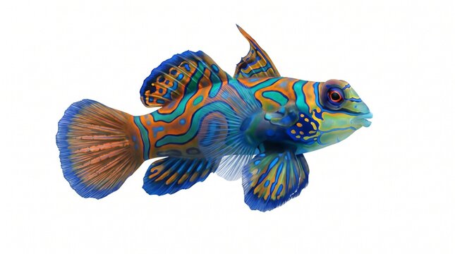 Colorful Mandarin Dragonet Fish on White Background