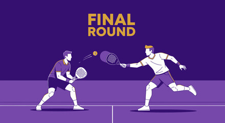 Fototapeta premium Dynamic Padel Final Match Illustration Depicting Intense Competition on a Vivid Purple Background