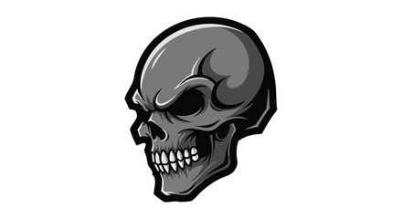 Fototapeta premium Gothic skull profile illustration with esport logo design in dark gray and black tones