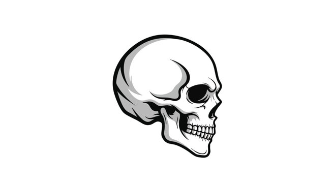 Gothic skull profile illustration with a modern esport logo design in a striking black and white style