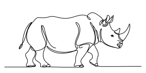 Continuous single line drawing of a rhinoceros isolated on white background, Vector © Sojib