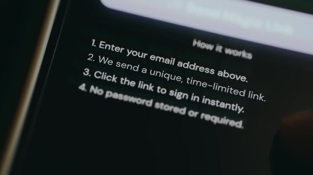 Instructions for a passwordless authentication method, magic link login