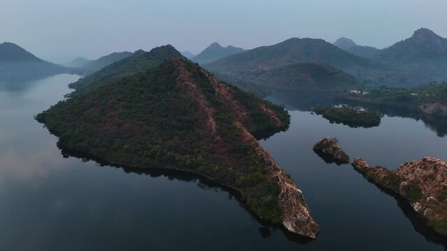 Drone View of Bahubali Hill with Scenic Udaipur Landscape Rajasthan India