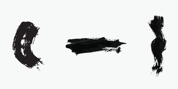 Set of Black Ink Brush Strokes and Abstract Hand Drawn Paint Textures on White Background