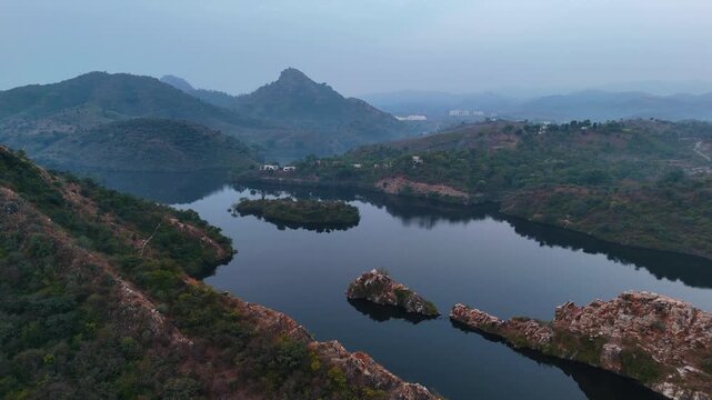 Drone View of Bahubali Hill with Scenic Udaipur Landscape Rajasthan India