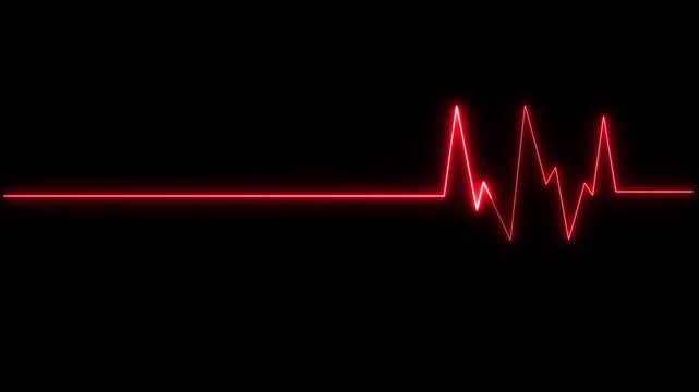Red Neon Heartbeat EKG Pulse Line Animation on Black Background