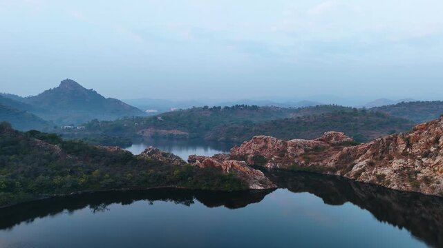 Drone View of Bahubali Hill with Scenic Udaipur Landscape Rajasthan India