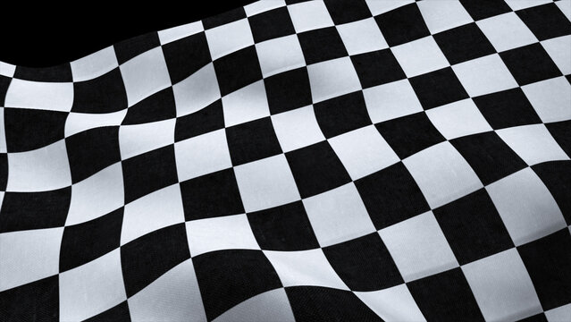 End race flag waving in wind isolated on black background