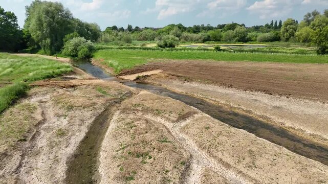Aerial View of Restored Wetland Habitat with Newly Excavated Channels at South Meadow Nature Reserve