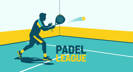 Fototapeta premium Dynamic Padel Player Hitting Ball With Precision In A Colorful Court Setting