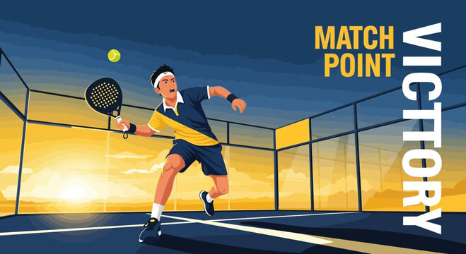 Dynamic Padel Player Hitting the Ball During Sunset for a Match Point Victory Moment