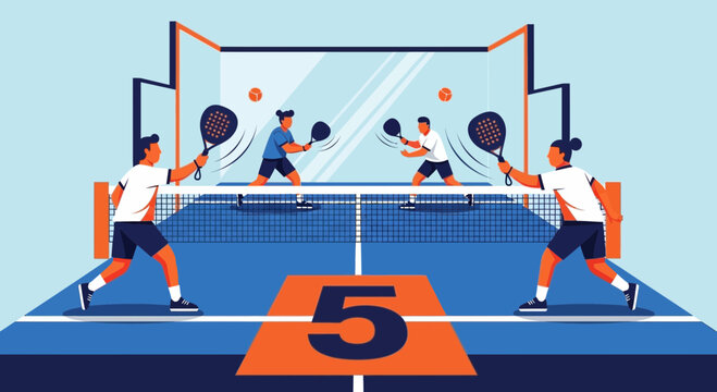Dynamic Padel Match Illustration: Sports Action and Competitive Gameplay in Vibrant Design