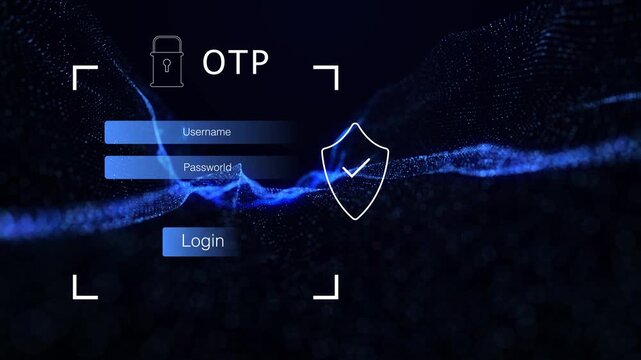 user accessing secure login system with OTP verification and two factor authentication on abstract wave technology background for online cybersecurity protection.