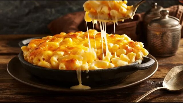 Mac And Cheese Creamy Bowl With Golden Baked Cheese Crust Served Rustic Dish Comfort Food Aesthetic Ultra Detailed Food Photography