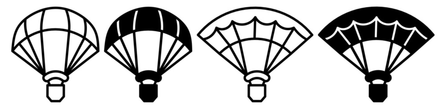 Silhouette of parachute icon illustration on white background. Parachute icon set for business. Stock vector