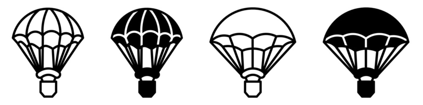 Silhouette of parachute icon illustration on white background. Parachute icon set for business. Stock vector