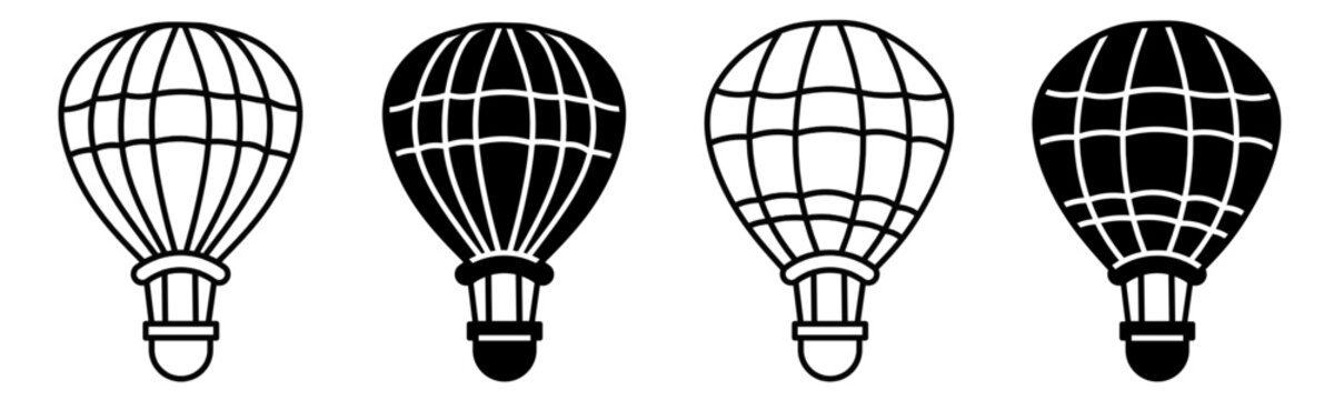Silhouette of air ballon icon illustration on white background. Hot air ballon icon set for business. Stock vector