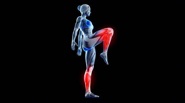 Holographic Human Anatomy Showing Muscle Activation During Knee Drive and Calf Raise Exercise