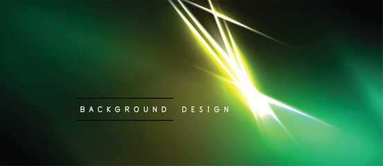 Naklejka premium Vibrant green background features bright yellow light streaks. Modern design element, perfect for digital projects. Simple, clean aesthetic.