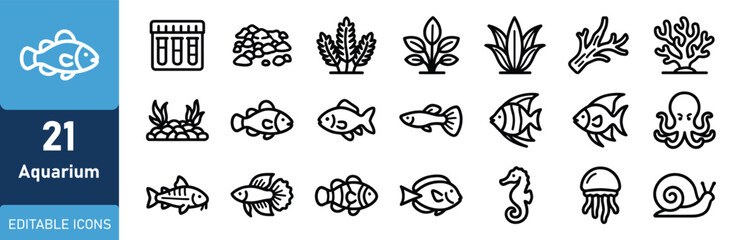 Editable aquarium icons set © Nazmul