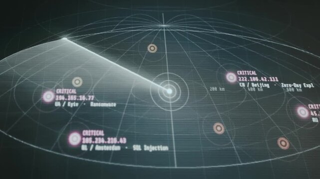 Cyber Threat Detection Radar scanning malicious IPs and attacks