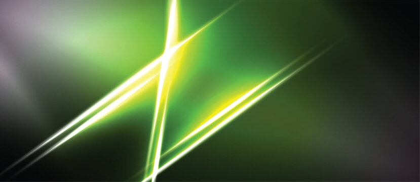 Abstract design features bright neon lines crossing dark background. Vivid green, yellow hues create dynamic visual effect. Modern, energetic composition.