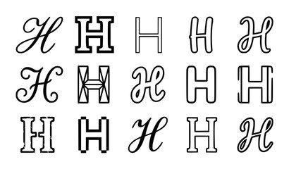 Creative letter H outline designs black and white typography vector set isolated on white © Hazara