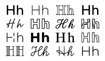 Black and white letter H line art collection with creative typography styles vector illustration © Hazara
