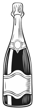 Classic Champagne bottle illustration with foil cap and blank label for custom text