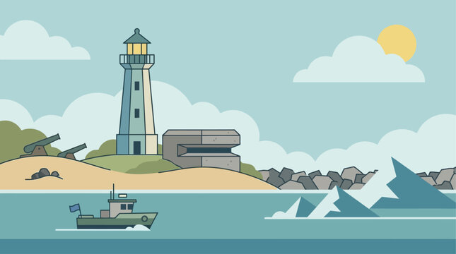 Caroline enjoys a sunny day by the lighthouse with a boat nearby