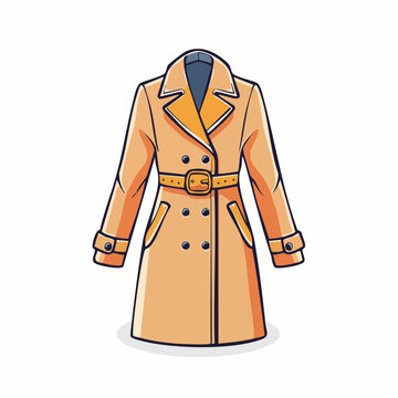 Illustration of a Double-Breasted Trench Coat with Belt