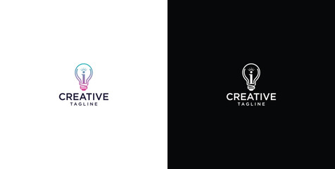 Fototapeta premium smart bulb tech logo design, creative idea, digital logo technology, initial logo design i