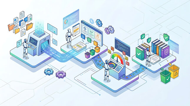 AI agent legal contract analysis workflow with document parsing clause extraction risk scoring and compliance validation in clean isometric legal technology illustration