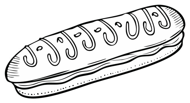 Hand drawn illustration of a long sandwich with bread and filling