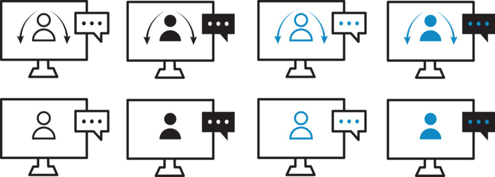 online meeting and video conference icon set, featuring professional vector symbols for remote work.