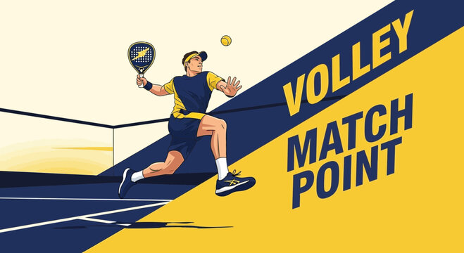 Dynamic Padel Player Performing a Volley at Match Point in a Stylish Illustration