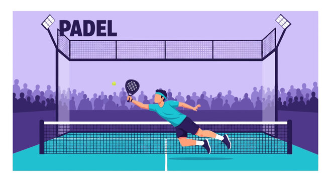 Dynamic Padel Player in Action, Striking The Ball During The Competitive Match