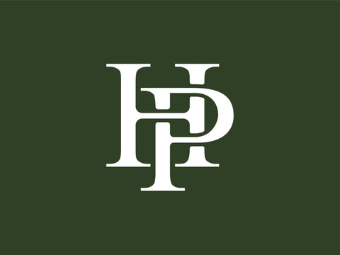 Minimalist and elegant HP letter monogram logo featuring artistic serif typography in a luxury style.