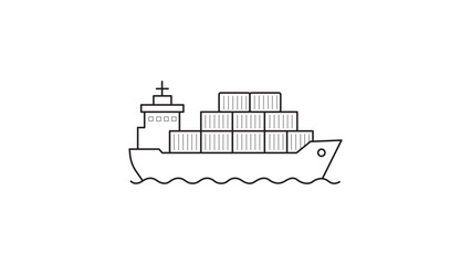 Scalable vector icon illustration of a heavy cargo container ship featuring an editable stroke for customizable line weight, ideal for professional shipping, logistics, and international trade. © Mali