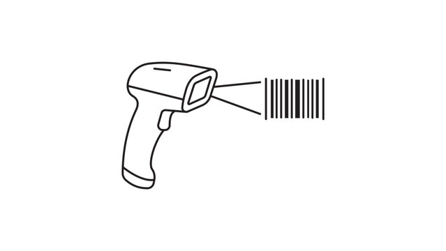 Modern minimalist handheld barcode scanner vector icon featuring an editable stroke for professional business logistics, retail inventory management, and technical warehouse operations illustration.