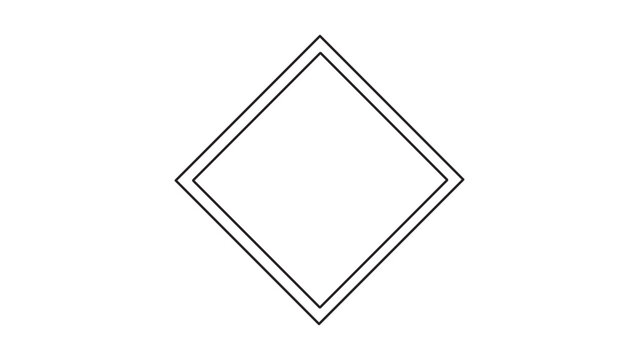 Minimalist black and white diamond shape vector icon with editable stroke, featuring a clean double-bordered rhombus frame design for hazard labels, warning signs, or geometric graphic design
