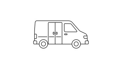 Professional delivery van vector icon illustration with editable stroke, ideal for logistics and shipping services, featuring a clean minimalist line art design for scalable web and print use. © Humayun