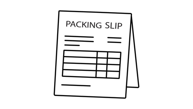 Minimalist packing slip paper vector icon with editable stroke. This clean business document illustration features a professional layout for shipping invoices and logistics tracking details.