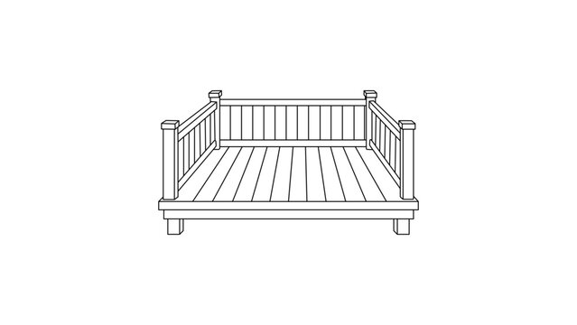 Modern wooden deck vector icon with editable stroke. This minimalist line illustration of a backyard patio or timber terrace is a scalable graphic for home improvement and landscaping designs.
