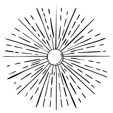 Abstract Sunburst Illustration with radiating lines and central circle emblem